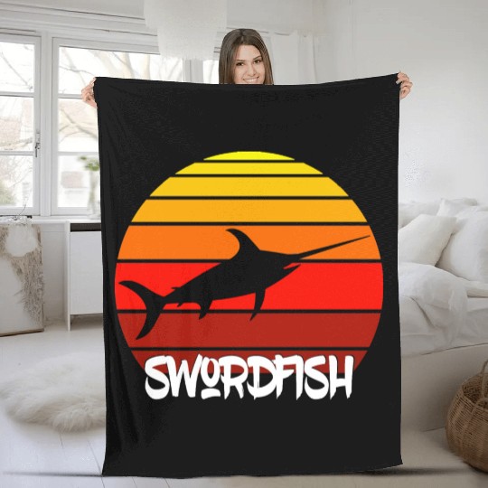Fish SWORDFISH Flag Fishing for Bass Fisherman Fleece Blankets