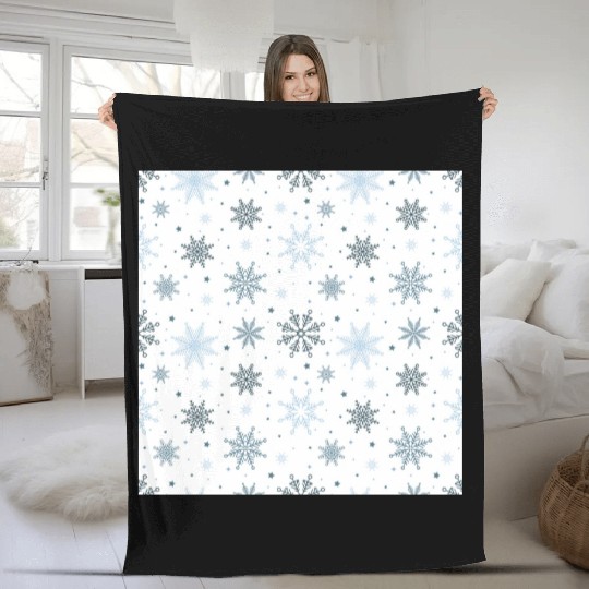 Modern Snowflakes Pattern White Blue Fleece Blankets