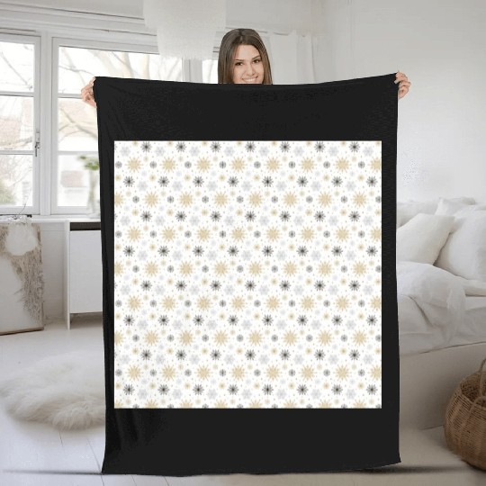 Modern Snowflakes Pattern White Gold Fleece Blankets