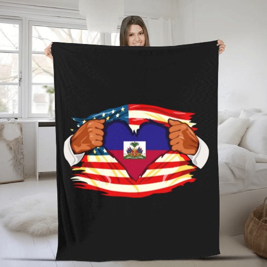 Haitians Who Live in America Haiti Flag Fleece Blankets