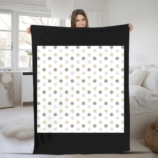 Modern Snowflakes Pattern White Gold Fleece Blankets