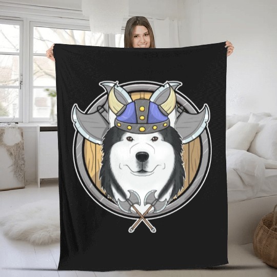 Siberian Husky I Valhalla I Viking Fleece Blankets