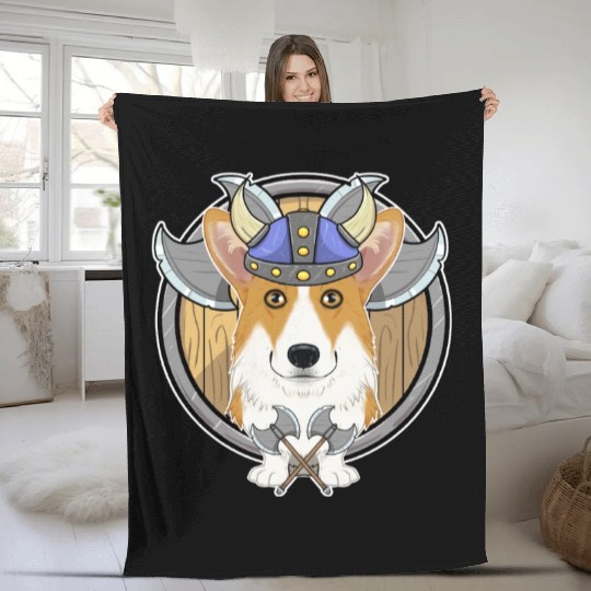 Welsh Corgi I Valhalla I Viking Fleece Blankets