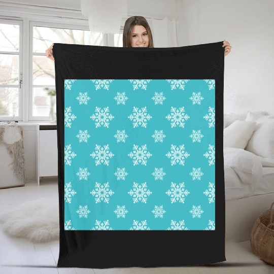 Decorative Teal Snowflakes Pattern Fleece Blankets