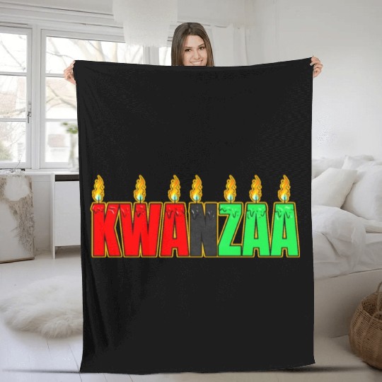 Afro American Candle Kinara Kwanzaa Fleece Blankets