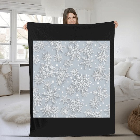 Grey Snowflakes Pattern Fleece Blankets