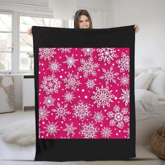 Elegant Pink Snowflakes Pattern Fleece Blankets
