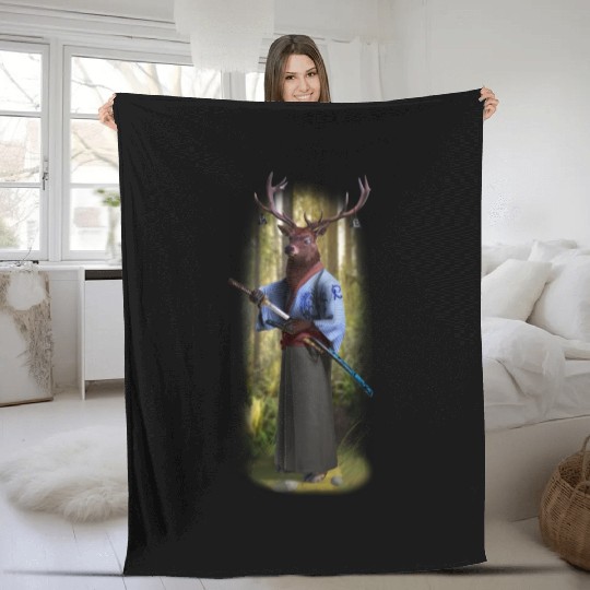 Exclusive Hand Drawn Samurai Deer Fleece Blankets