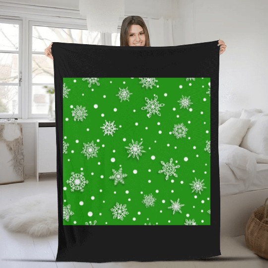 Modern Green Snowflakes Pattern Fleece Blankets