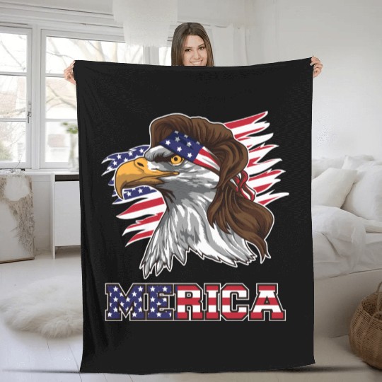 American Bald Eagle Mullet Merica Bird Of Prey Fleece Blankets
