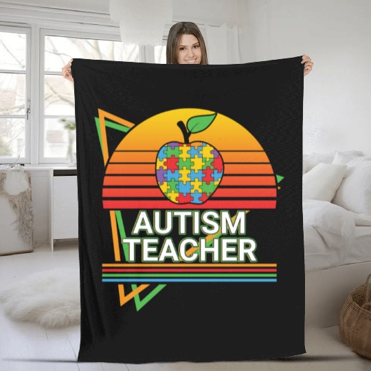 Autism Teacher Retro Fleece Blankets