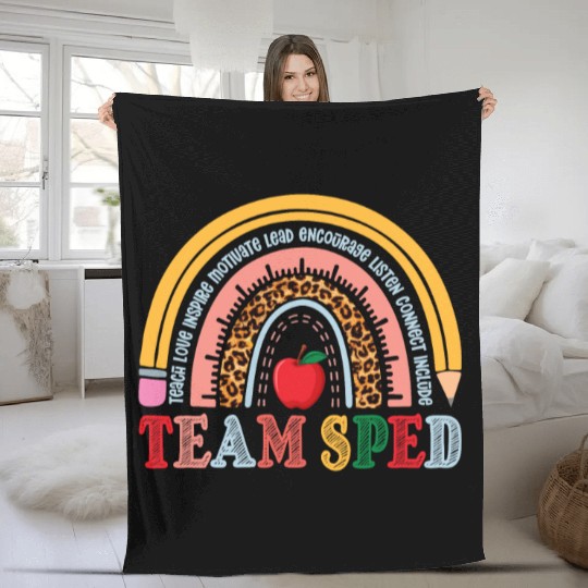Team SPED Teacher Rainbow Fleece Blankets