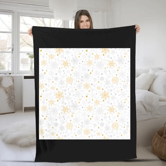Modern Snowflakes Pattern White Gold Fleece Blankets