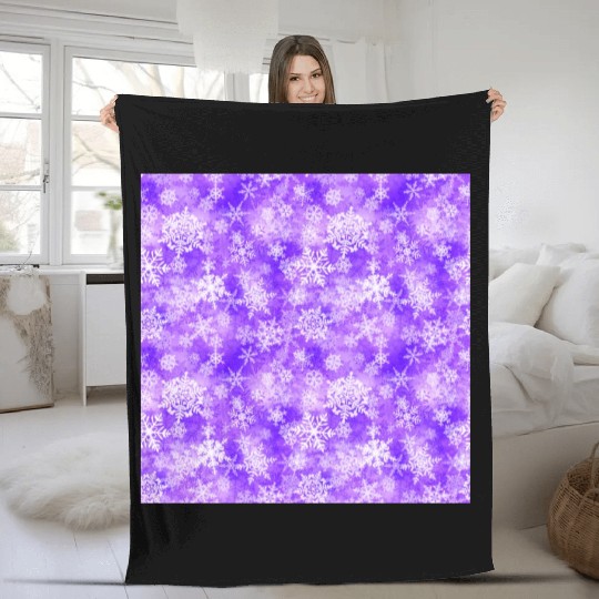 Purple White Snowflakes Pattern Fleece Blankets