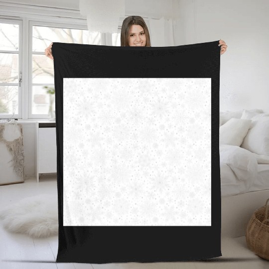 Modern Snowflakes Pattern White Silver Fleece Blankets