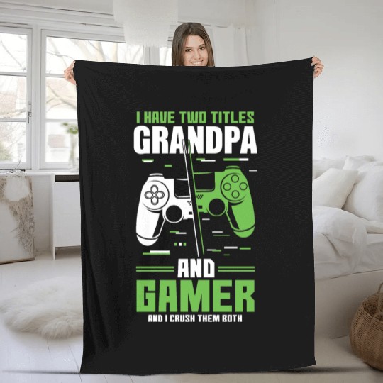 Two Titles Grandpa Gamer Video Game Lover Gaming Fleece Blankets
