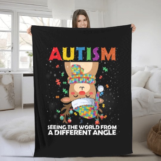 Autism Rudolph Deer Christmas Fleece Blankets