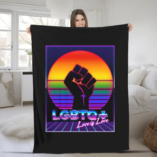LGBT Pride 80s Retro Vaporwave Sunset Fleece Blankets