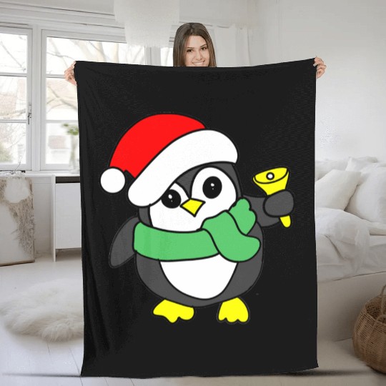 penguin ringing bell Fleece Blankets