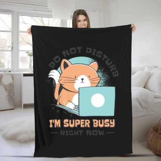 Working Busy Cat Employee Cat Owner Worker Fleece Blankets