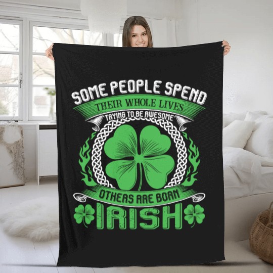 Born Irish Shamrock Lucky Clover Ireland Holiday Fleece Blankets