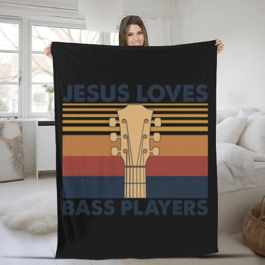 Jesus Loves Bass Players Vintage Fleece Blankets