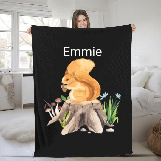 Forest animal squirrel with name Emmie Fleece Blankets