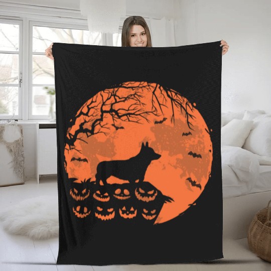 Corgi And Moon Halloween Funny Dog Lover Gift Fleece Blankets