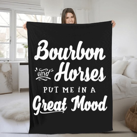 Mens Bourbon and Horses Great Mood Fun Kentucky Fleece Blankets