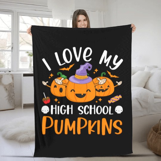 I Love My High School Pumpkins Halloween Teachers Fleece Blankets