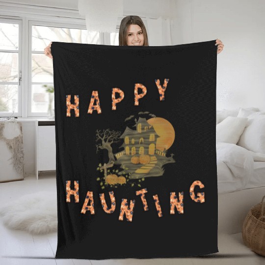 Happy haunting party pumpkins dead house bat Fleece Blankets