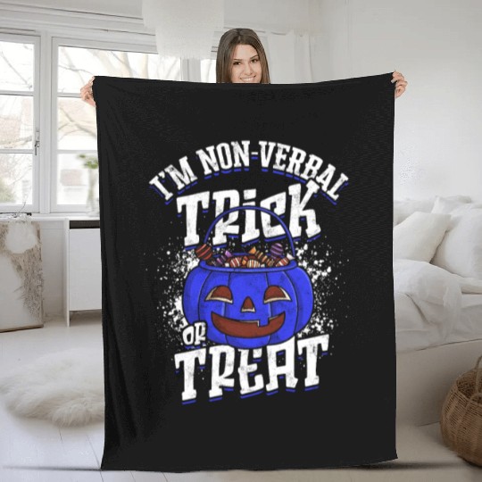 I'm non verbal trick or treat - pumpkin face Fleece Blankets