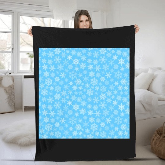 Modern Blue Snowflakes Pattern Fleece Blankets