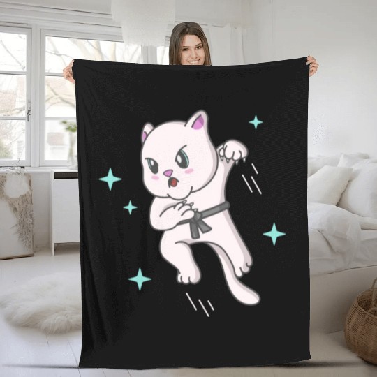 Kawaii Cat Ninja Kitten Fighter Karate Fleece Blankets