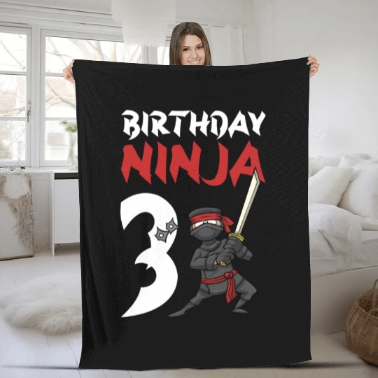 Birthday Party 3 Years Old Japanese Ninja Birthday Fleece Blankets