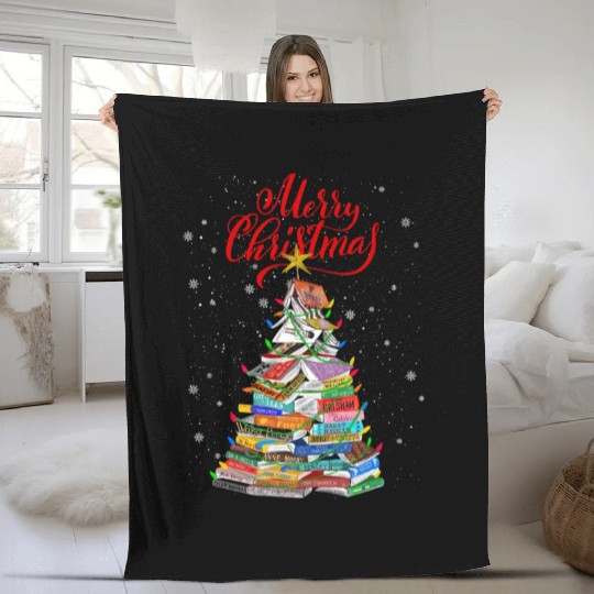 Christmas Book Tree Lights Fleece Blankets