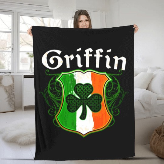 Griffin Irish Surname Ireland Flag Shield Shamrock Fleece Blankets