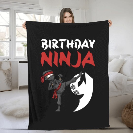 Birthday Party 9 Years Old Japanese Ninja Birthday Fleece Blankets