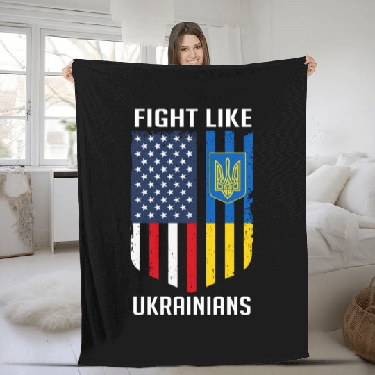 Fight Like Ukrainians Ukraine US Flag Fleece Blankets
