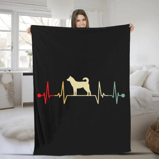 Korean Jindo Dog Lover Heartbeat Vintage Fleece Blankets