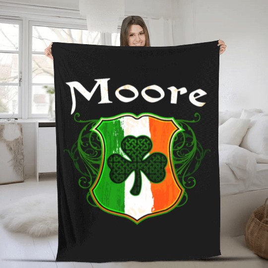 Moore Irish Surname Ireland Flag Shield Shamrock Fleece Blankets