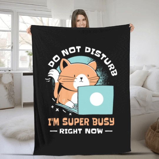 Working Busy Cat Employee Cat Owner Worker Fleece Blankets