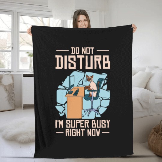 Working Busy Cat Employee Cat Owner Worker Fleece Blankets