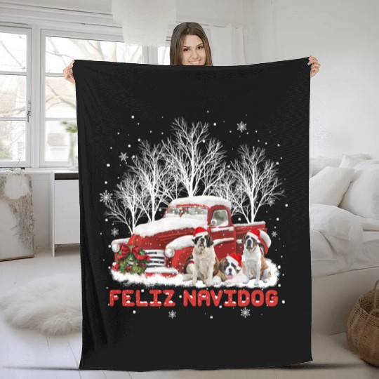Feliz Navidog Saint Bernard Christmas Dog Lovers Fleece Blankets