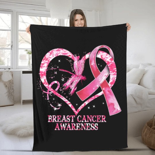 In October We Wear Pink Breast Cancer Dragonfly Fleece Blankets