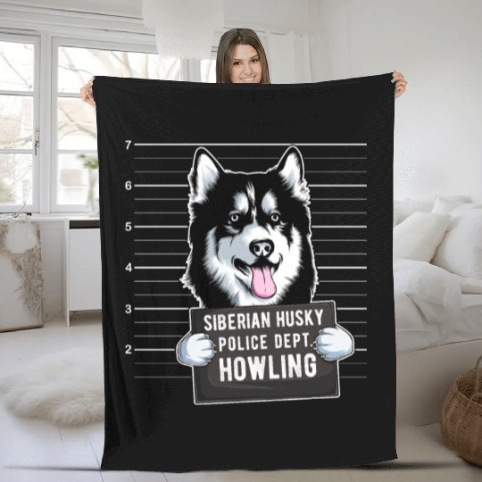Husky Mugshot Dog Lover Fleece Blankets
