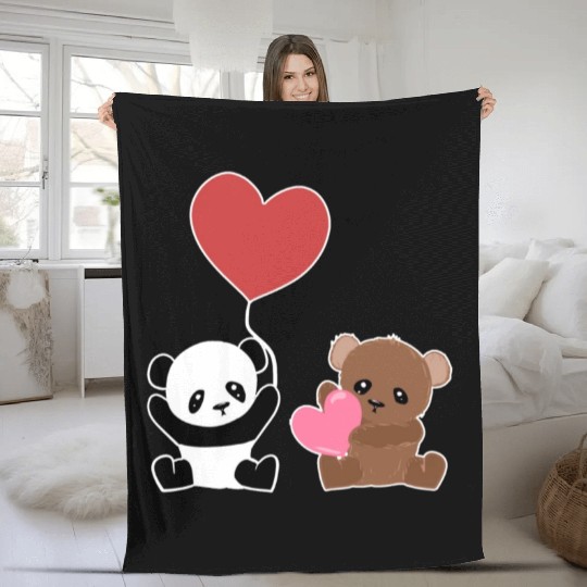 bears friends animals cute heart panda Fleece Blankets