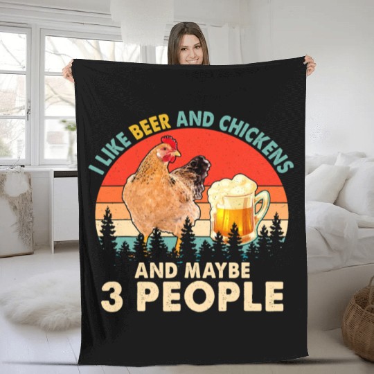 Halloween Vintage Retro I Like Beer And Chickens Fleece Blankets