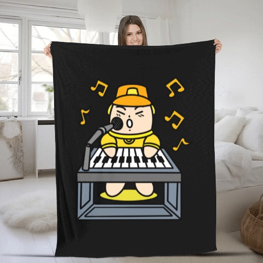 Boy singing with electric piano Fleece Blankets