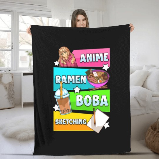Anime Ramen Te Boba And Drawings Manga Japan Fleece Blankets